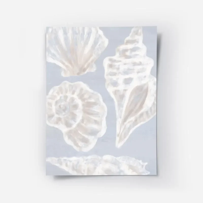 affiche de coquillages blancs sur fond bleu illustration de style plage pour dec.webp