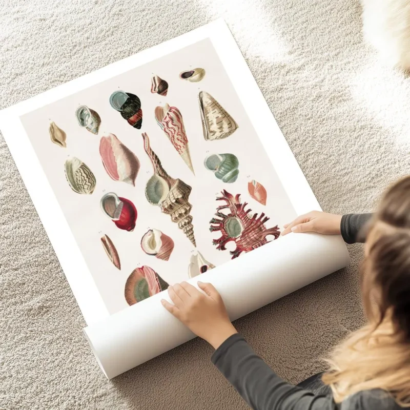 affiche de coquillages vintage avec une illustration botanique detaillee de diff au sol.webp