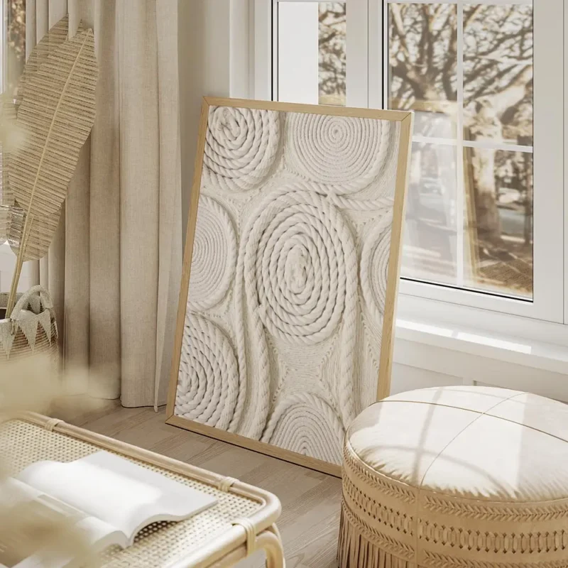 affiche de cordes blanches enroulees en spirales certaines serrees et dautres pl salon beige.webp