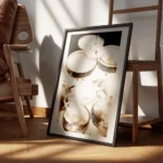 affiche de coupes de champagne empilees avec des bulles sur fond noir encadre.webp