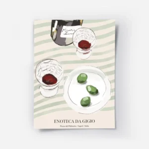 affiche de cuisine avec deux verres de vin rouge une bouteille et une assiette d.webp