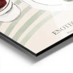 affiche de cuisine avec deux verres de vin rouge une bouteille et une assiette d aluminium.webp