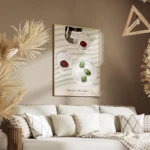 affiche de cuisine avec deux verres de vin rouge une bouteille et une assiette d salon.webp