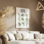 affiche de cuisine avec neuf illustrations dherbes aromatiques vertes dont le ba salon.webp
