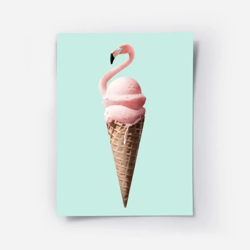 affiche de cuisine moderne avec une glace rose en forme de flamant rose sur un c.webp