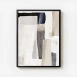 affiche de dan hobday formes abstraites beiges et noires superposition de couleu avec cadre.webp