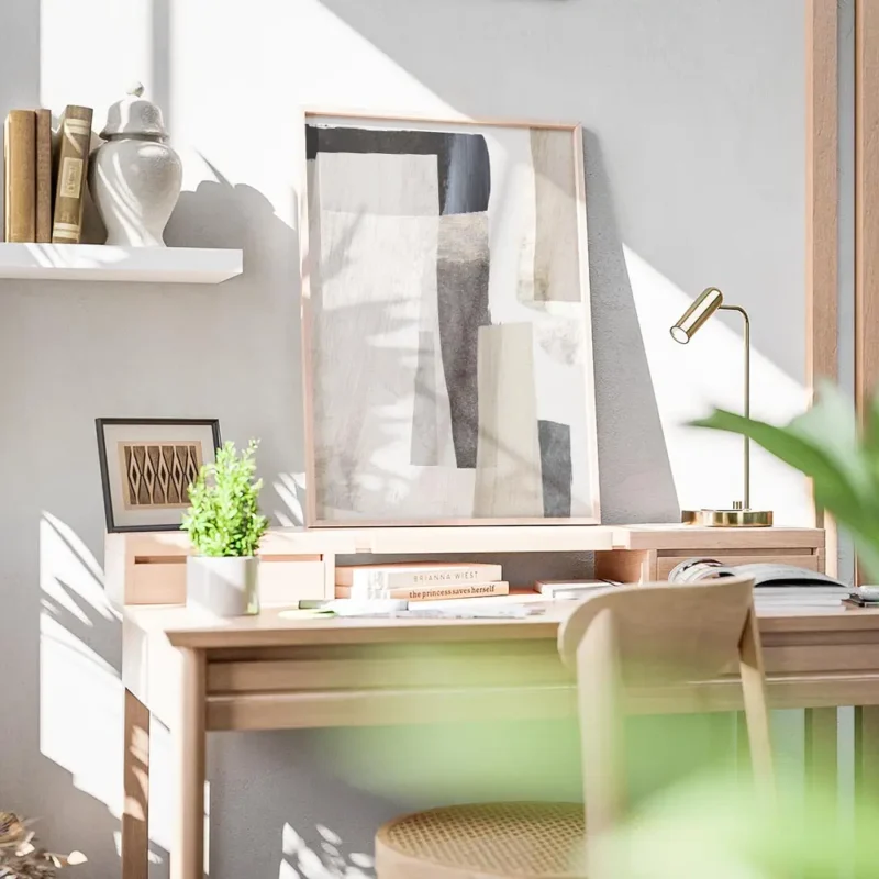 affiche de dan hobday formes abstraites beiges et noires superposition de couleu bureau.webp