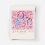 affiche de danseuses abstraites aux couleurs vibrantes sur fond floral rose.webp