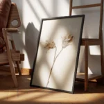affiche de deux chardons seches aux couleurs beige et marron sur un fond texture encadre.webp