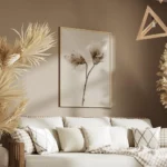 affiche de deux chardons seches aux couleurs beige et marron sur un fond texture salon.webp