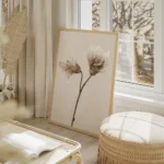 affiche de deux chardons seches aux couleurs beige et marron sur un fond texture salon beige.webp