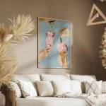 affiche de deux cornets de glace rose avec piment et cornichon des mains ajouten salon.webp