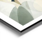 affiche de deux cygnes stylises en beige et vert avec un soleil jaune sur fond g aluminium.webp