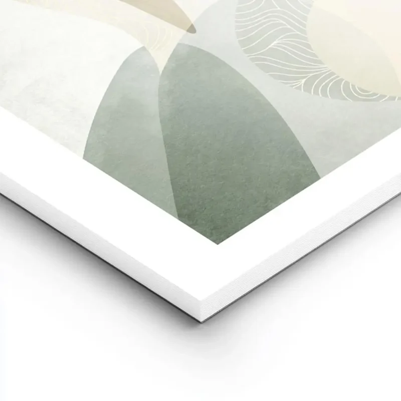 affiche de deux cygnes stylises en beige et vert avec un soleil jaune sur fond g lightpanel.webp