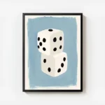 affiche de deux des blancs empiles avec des points noirs sur un fond bleu clair avec cadre.webp