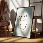 affiche de deux des blancs empiles avec des points noirs sur un fond bleu clair encadre.webp