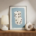 affiche de deux des blancs empiles avec des points noirs sur un fond bleu clair meuble.webp