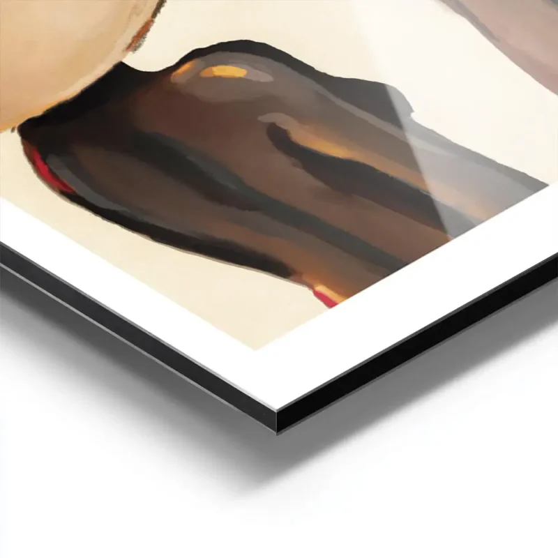 affiche de deux femmes aux chapeaux abstraits sur fond beige aluminium.webp