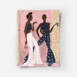 affiche de deux femmes dansant lune en blanc et lautre en bleu fonce sur fond ro.webp