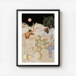 affiche de deux femmes dansant sous la lune dans une ambiance nocturne avec une avec cadre.webp