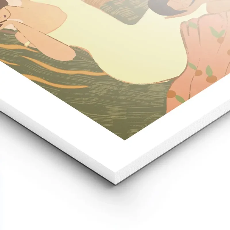 affiche de deux femmes faisant la sieste sous un arbre aux feuilles vertes et au lightpanel.webp