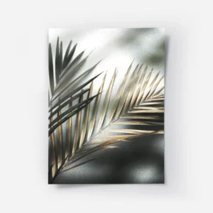 affiche de deux feuilles de palmier une verte et une doree sur un fond texture g.webp