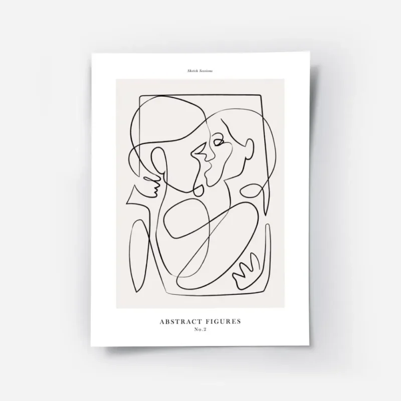 affiche de deux figures abstraites en line art noir sur fond beige senlacant et .webp