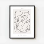 affiche de deux figures abstraites en line art noir sur fond beige senlacant et avec cadre.webp