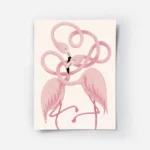 affiche de deux flamants roses au cou entrelace sur un fond beige illustration d.webp