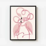 affiche de deux flamants roses au cou entrelace sur un fond beige illustration d avec cadre.webp