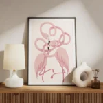 affiche de deux flamants roses au cou entrelace sur un fond beige illustration d meuble.webp
