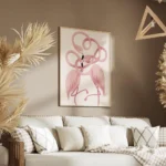 affiche de deux flamants roses au cou entrelace sur un fond beige illustration d salon.webp