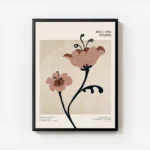 affiche de deux fleurs graphiques marron et roses avec des details noirs et du t avec cadre.webp