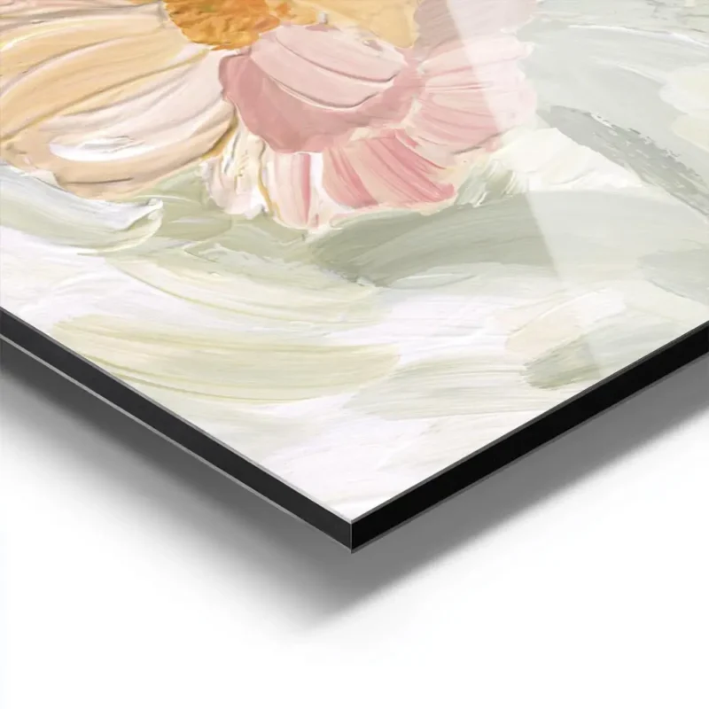affiche de deux fleurs peintes une rose et une peche avec un c ur jaune et des t aluminium.webp