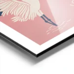 affiche de deux grues blanches dansantes avec des accents bleus et rouges sur un aluminium.webp