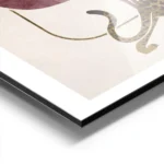 affiche de deux leopards dores tachetes noirs avec des feuilles bordeaux et un c aluminium.webp