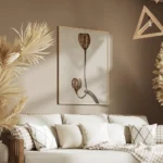 affiche de deux lys seches sur une meme tige sur un fond beige texture salon.webp