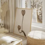 affiche de deux lys seches sur une meme tige sur un fond beige texture salon beige.webp
