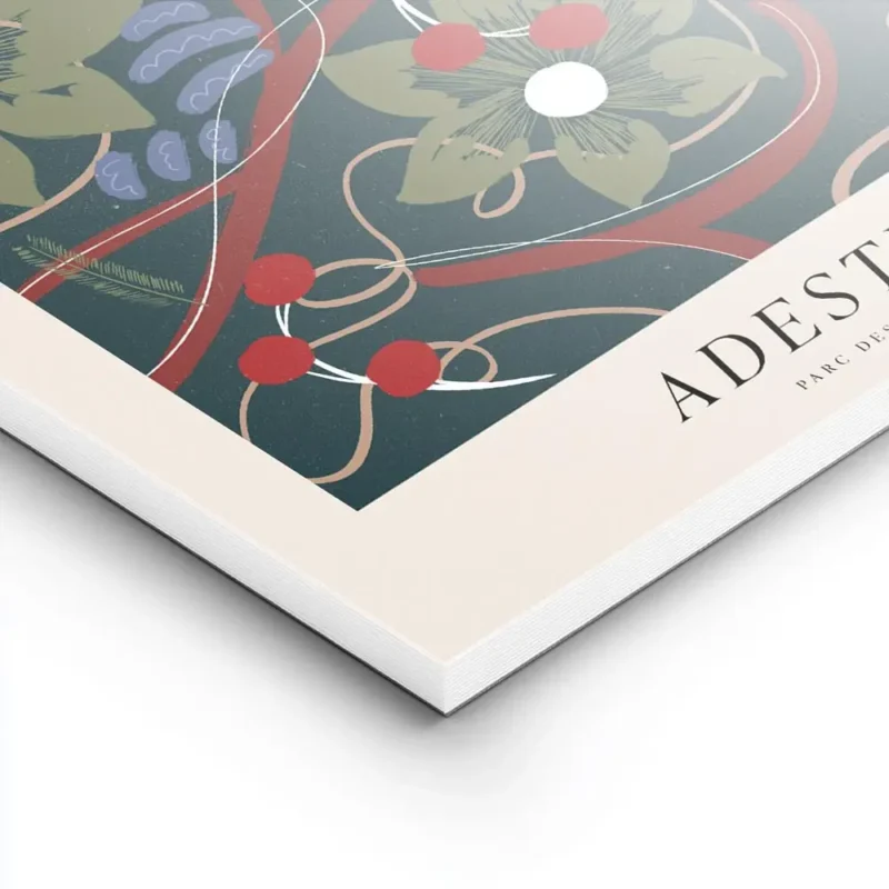 affiche de deux oiseaux colores sur des fleurs de noel et des baies rouges sur f lightpanel.webp