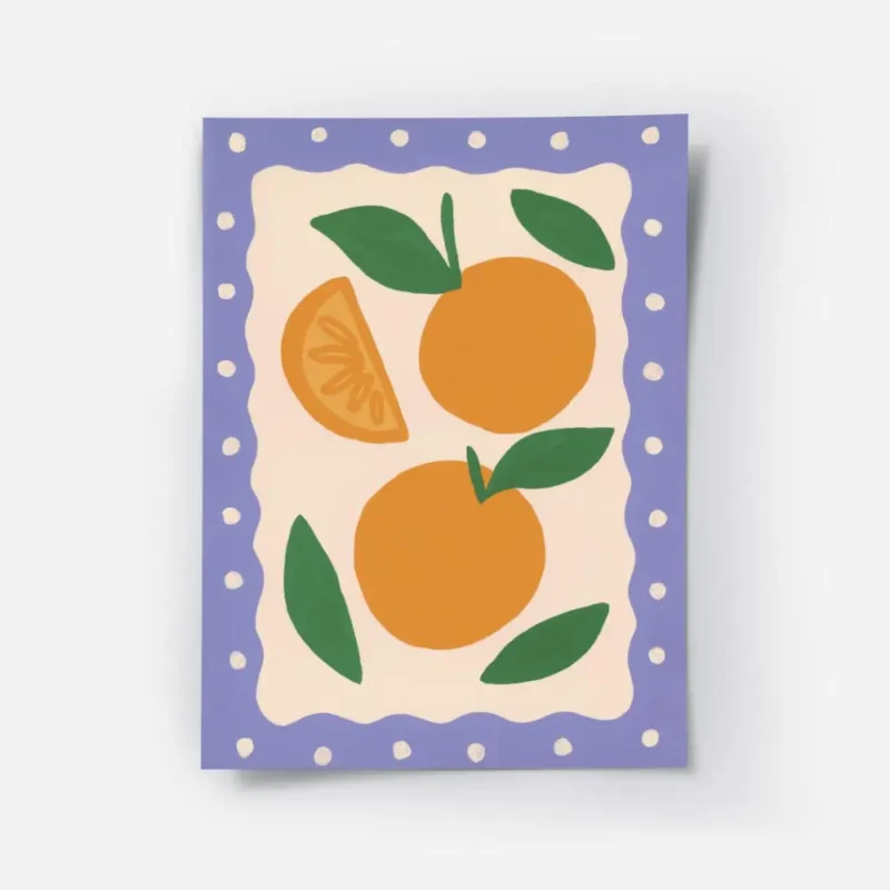 affiche de deux oranges juteuses et une tranche dorange aux couleurs fruitees av.webp