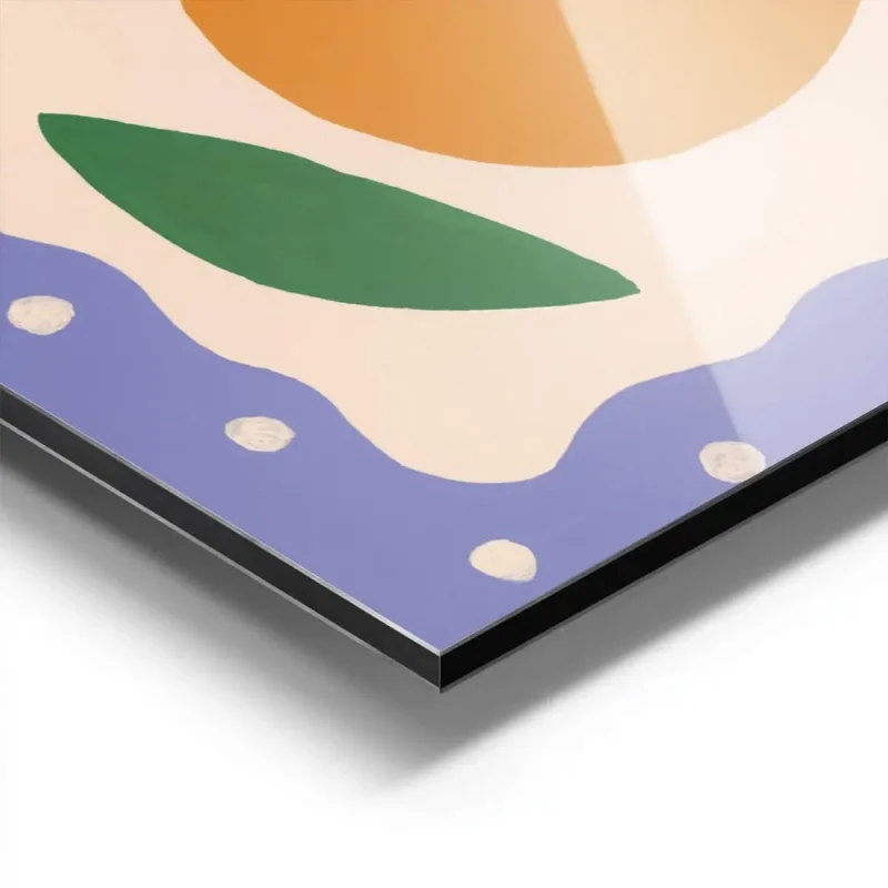 affiche de deux oranges juteuses et une tranche dorange aux couleurs fruitees av aluminium.webp