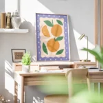 affiche de deux oranges juteuses et une tranche dorange aux couleurs fruitees av bureau.webp