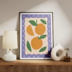 affiche de deux oranges juteuses et une tranche dorange aux couleurs fruitees av meuble.webp