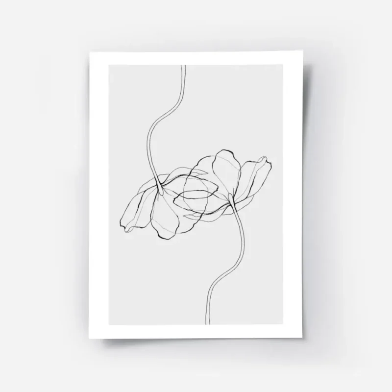 affiche de deux pavots gris clair aux lignes fines et elegantes dessines a la ma.webp