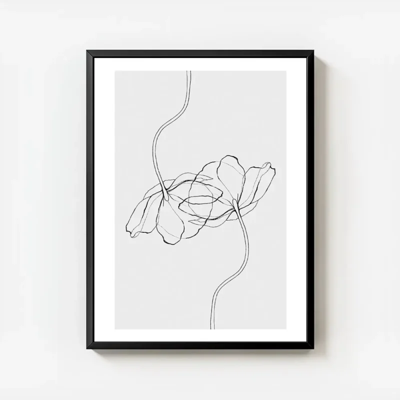 affiche de deux pavots gris clair aux lignes fines et elegantes dessines a la ma avec cadre.webp
