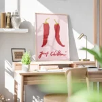 affiche de deux piments rouges sur fond rose avec le texte just chillin en typog bureau.webp