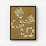 affiche de deux plantes stylisees marron clair et fonce avec des tiges rayees su avec cadre.webp