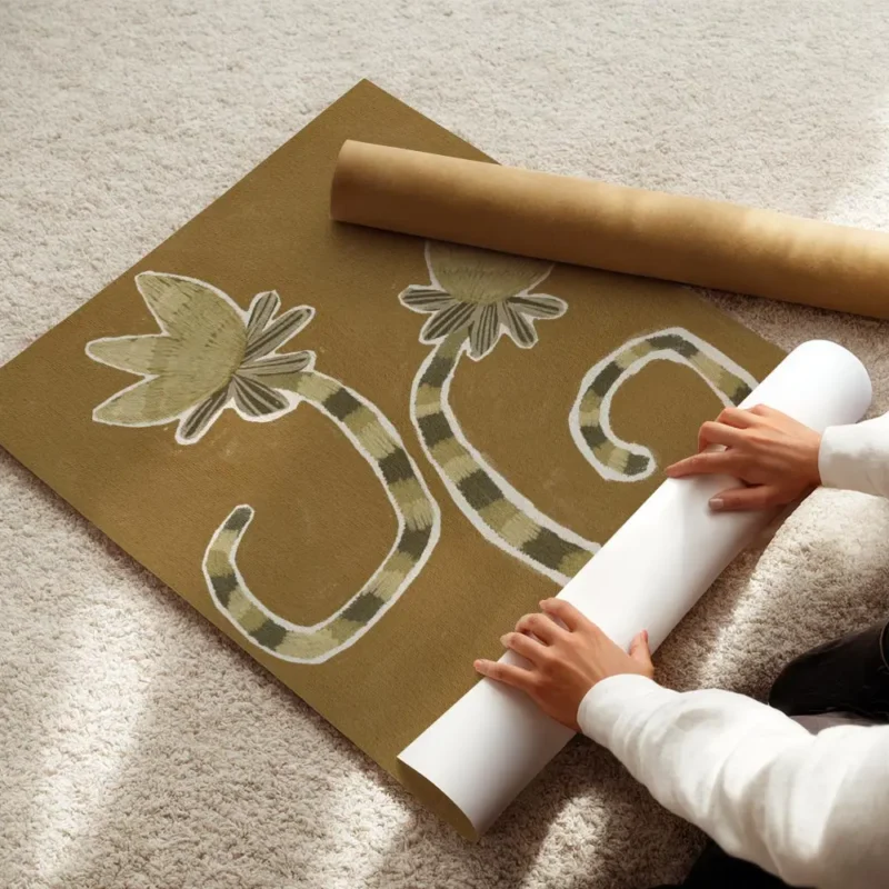 affiche de deux plantes stylisees marron clair et fonce avec des tiges rayees su enroule.webp