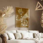 affiche de deux plantes stylisees marron clair et fonce avec des tiges rayees su salon.webp