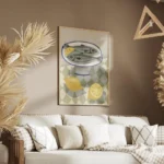 affiche de deux sardines sur une assiette avec un citron et des citrons coupes s salon.webp